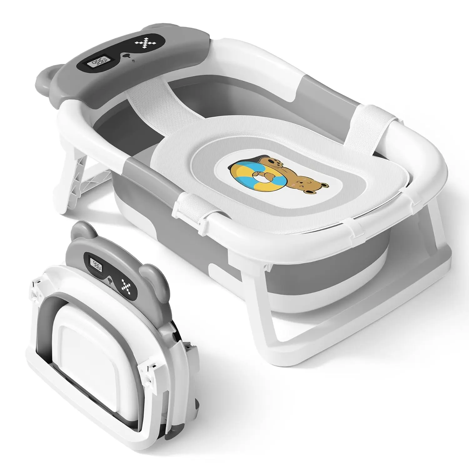 Collapsible Bathtub | Real-Time Temp Monitor, Floating Cushion, Foldable Travel Tub for Newborns & Toddlers