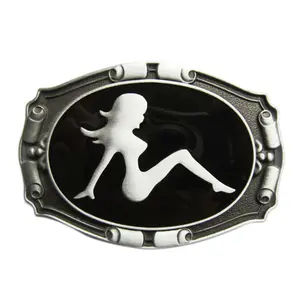 Vintage Style Truck Mud Flap Girl Enamel Belt Buckle Fashion Accessories Decorative Fashionable Woman Zinc Alloy Antique Brushed Silver Color BUCKLE-CA024