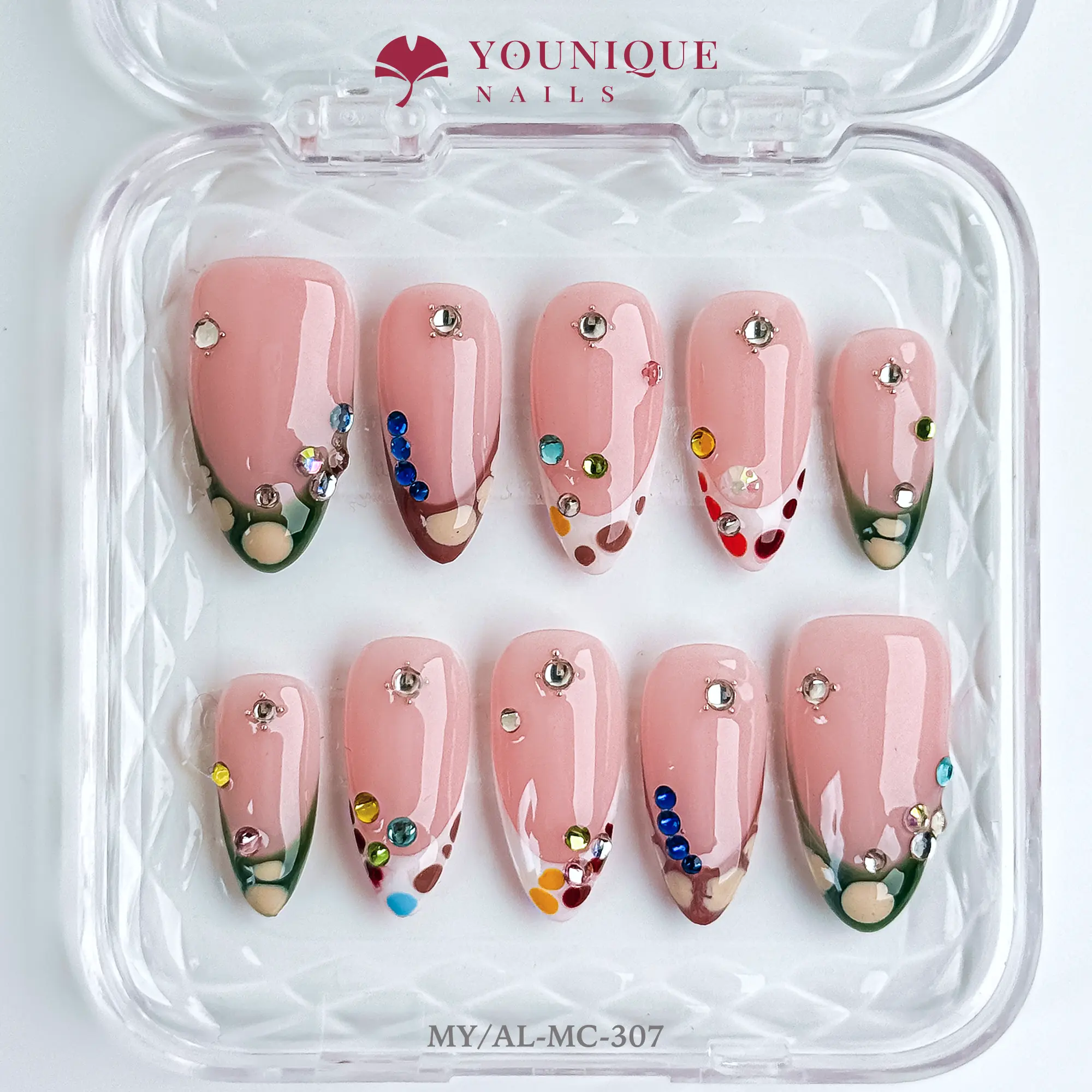 Younique Cute Acrylic Press-On Nails, 10 Custom-Sized 100% Handmade Reusable Colorful Nail Art Decorations for Beauty & Personal Care