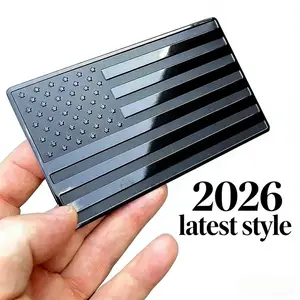 USA Embossed Stainless Steel Metal Flag for Cars, Trucks Black 5"x3",2-pack