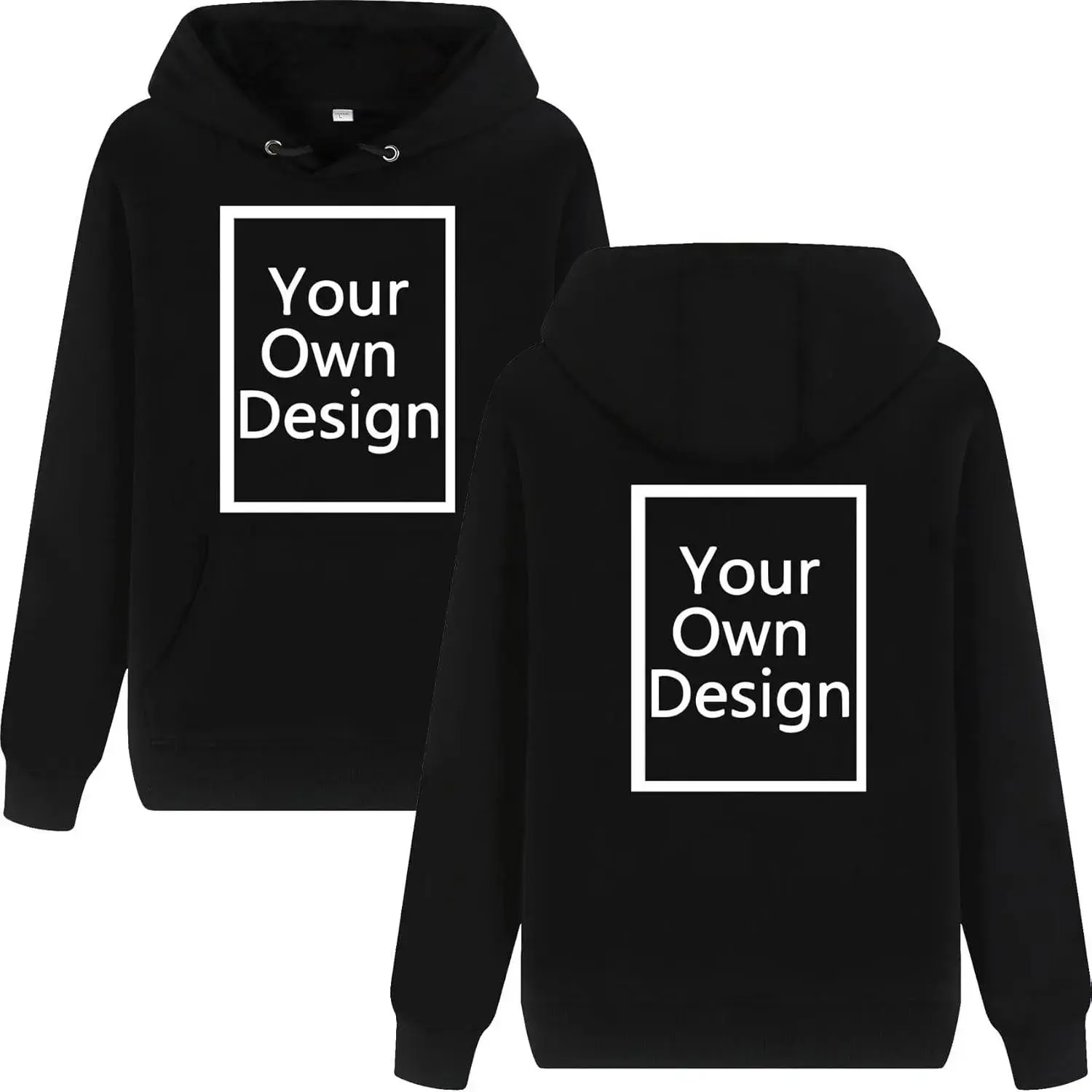 Classic Casual Menswear Hoodie - Unisex Tops with Custom DIY Front & Back Print, Personalized Design, Warm Fabric for Autumn Winter, Cotton, Round Neck