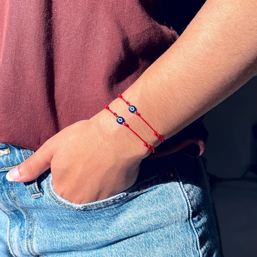 Evil Eye Protection Bracelets for Women - 2pcs Red String Charm Bracelets with Gold Plated Stoppers & Adjustable Length - Kabbalah Good Luck Jewelry
