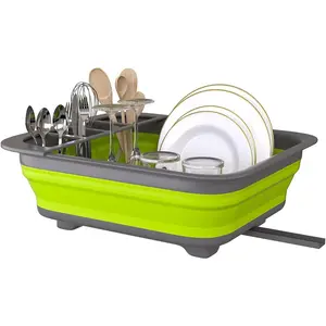Collapsible Dish Drying Rack for RV Campers Portable Dinnerware Drainer Organizer for Kitchen Travel Trailer-Green