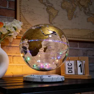 Magnetic Levitation Floating Gold 8 inch Transparent Rotating Earth Globe with Illuminated Display Gadget Platform for Unique Cool Maglev Globe Homedecor
