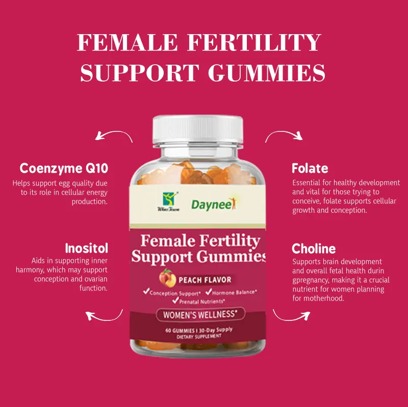 Winstown Women's Chewable Edible Fertility Dietary Supplement Gummies - Conception Support, Prenatal Nutrients with Myo-Inositol, Folic Acid, Vitex Chasteberry - Vegan, Non-GMO, Gluten-Free - Juicy Peach Flavor - 60 Count