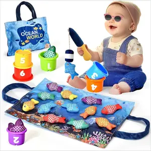 F-MTS11  Montessori Toys for 1 Year Old Boy Girl Gifts, Cloth Fishing Game Toddler Toy 1-3, Sorting Learning Baby Toys 6-12-18 Months, One Year Old Girl Boy Birthday Gifts