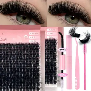 Natural Look DIY Eyelash Extensions Kit, 1 Set 10-18mm D Curl Individual False Eyelashes & Tools, Eye Makeup Enhancement for Women & Girls