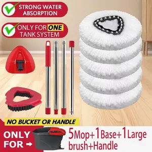 Spin Mop Replacement Heads 5 Pack Compatible with O-Cedar EasyWring, Microfiber Mop Refills with Extendable Handles, Washable & Reusable Floor Cleaning Kit for Hardwood Tile Kitchen Bathroom Home