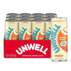 Unwell Sparkling Energy Drink, Electrolytes & Real Fruit Juice – Pineapple Coconut, 12 PK