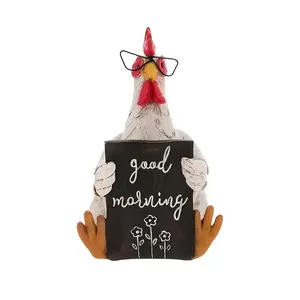 A Good Morning Rooster Statue, Resin Sit Lying Hen Statue, Decorative Home Desk Bookshelf Holiday Gifts