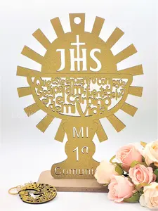 US 12pcs Elegant Religious First Communion Baptism Centerpieces-Chalice (12 inches) Laser Cut Wood Recuerdo De Bautizo Communion Gifts JHS - 3 Color Ornaments Decoration Wooden Christmas