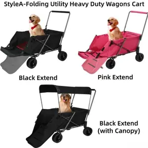 Folding Utility Heavy Duty Wagons Carts with Extendable Rear and Wheels, 220L Adjustable Collapsible Dog Wagon Cart Foldable with Tailgate for Camping Shopping Sports Gardeing Fishing