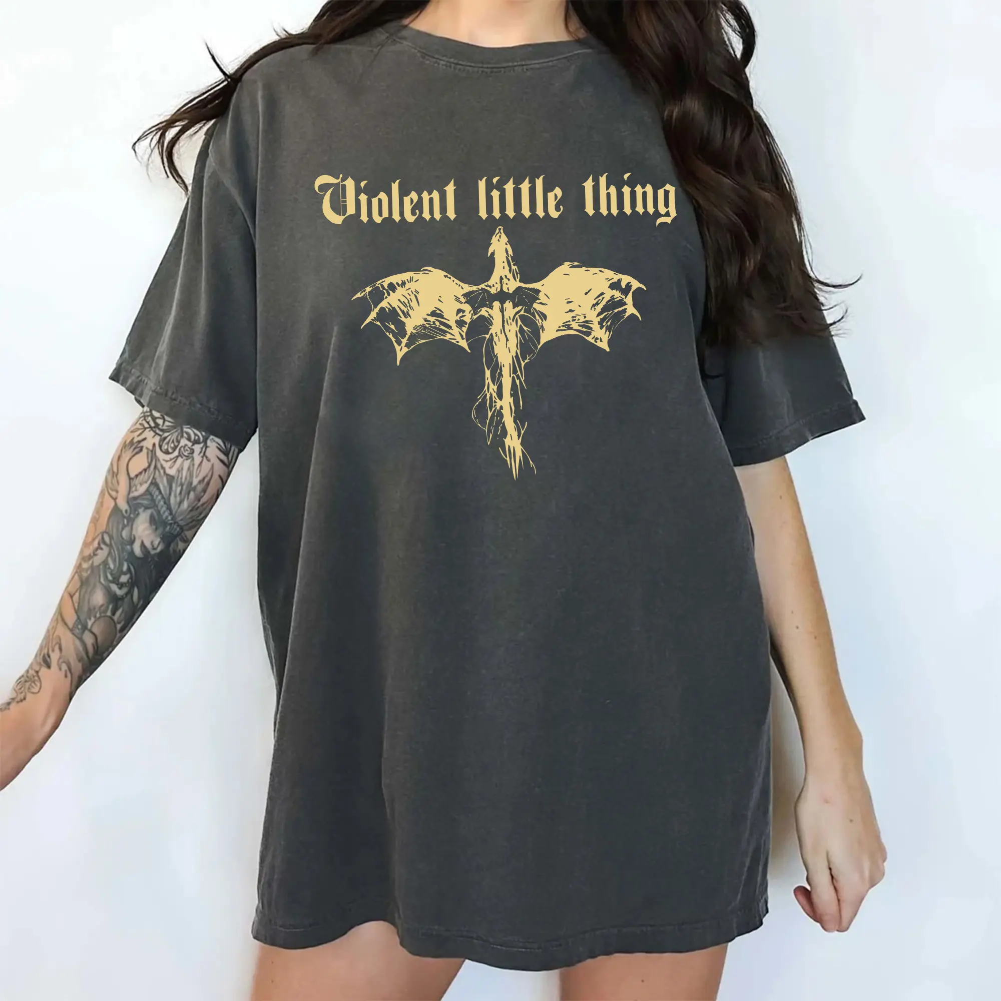 MAPTEES Violent Little Thing Comfort Colors Shirt, Bookish Tee, Dragon Rider T-shirt, Fantasy Reader Clothing, Gifts For BookWorm Fit Oversized