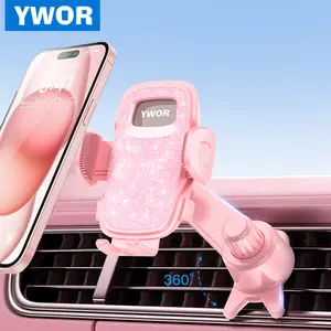 YWOR PINK Car Vent Phone Mount, [Never Blocking Vent, Enjoy The Comfort of The A/C] Hands-Free Universal Extension Clip Air Phone Holder Car Fit for All Phones iPhone Samsung More