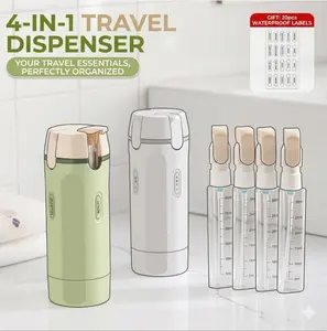 4-in-1 Leak-Proof Travel Dispenser Bottle Set, TSA Approved Portable Travel Size Toiletries Kit for Lotion, Shampoo, Serum & Gel, Rotary Travel Containers for Women & Men (Grey & Green)