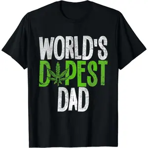 Shirts Men World's Dopest Dad T-Shirt With Bold Green Cannabis Leaf Design.