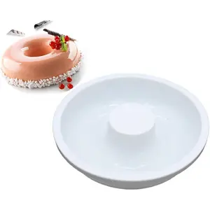 7 Inch Silicone Baking Molds Fluted Tube Cake Pans Round Non Stick Oven Safe Baking Pan for Chocolate Mousse Jello Donut Brownie - White
