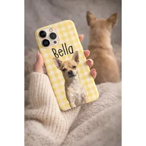 Custom Pet Photo Phone Case – Personalisierte Handyhülle Mit Hundefoto & Name, Gingham Style Iphone Samsung Cover, Geschenk Für Dog Mom Dad