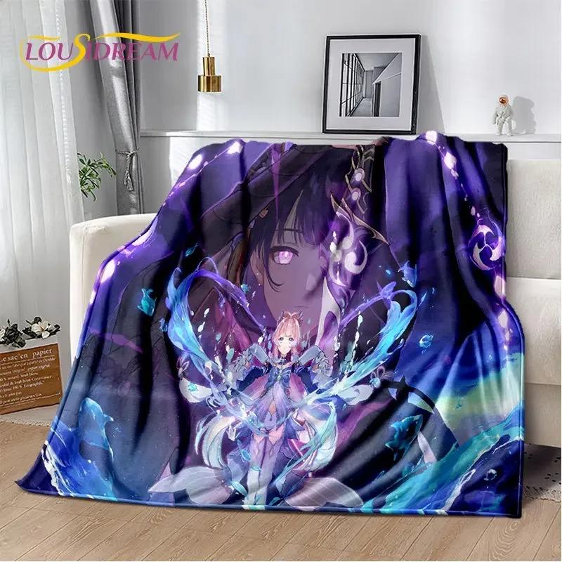 Genshin Impact Game Blanket Ultra Soft Plush Flannel Cozy Warm Bedroom Living Room Couch Sofa Picnic Throw Cover Decor Decorative Throw Perfect Birthday Gift Christmas Gift for Gamers Fans Kids Teens Men Women Anime Style