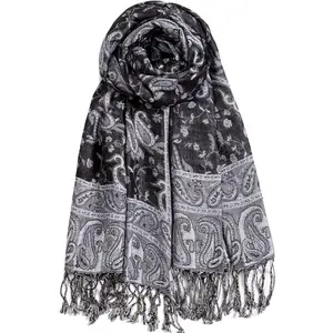 Women's Reversible Pashmina Feel Shawl Wrap, 72"+8" Fringe Scarf, Soft Silky Lightweight Scarf for All Seasons & Occasions