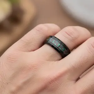 Tungsten Carbide Wedding Band With Green Inlay Valentine Day Gift Men Green Carbon Fiber Inlay Engagement Ring Eternity Wedding Band For Men Wedding Ring Couple Ring