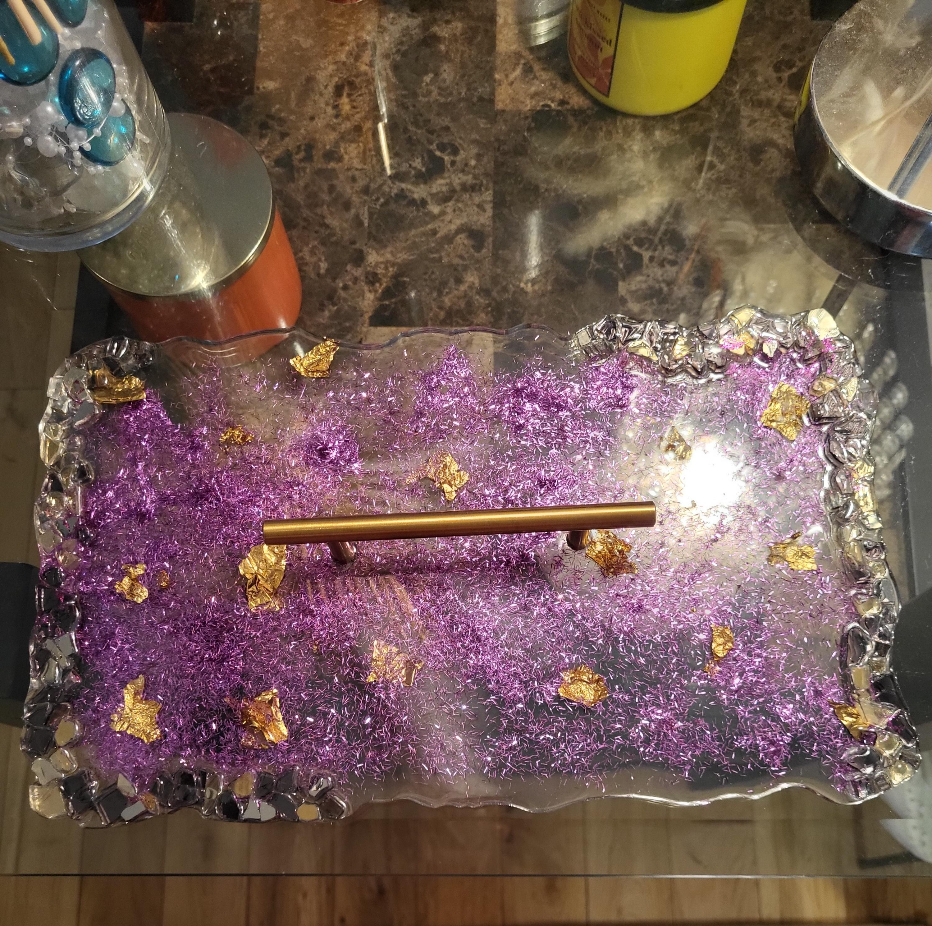Home Decor 3D crystallized Purple and Gold Colored tray Home Decor 3D crystallized Purple and Gold Colored tray