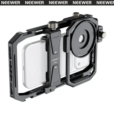 NEEWER PA058 Universal Aluminum Alloy Adjustable Phone Cage - 1.7"-3.3" (44-84mm) Detachable Holder, 1/4" Screw Holes, Cold Shoe Mounts, Gimbal Compatible, Lens/Mic/Light Ready, Grip, Camera for Vlogging, iPhone 15 Fit (TikTok Shop Back to School),techvib