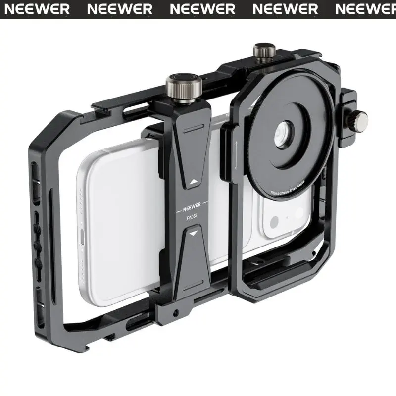 NEEWER PA058 Universal Phone Cage, Aluminum Smartphone Video Rig with Multiple 1/4" Threads & Cold Shoe Mounts, Mobile Filmmaking Cage for Vlog, Live Streaming & Video Recording
