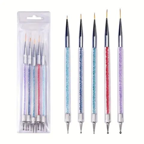 [1set Nail Art Brush Set]1set Double-Ended Nail Art Brush Set with Liner, Detail, and Dotting Pens for Salon-Quality Manicures at Home Nail Art Tools