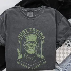 ORIGINAL Comfort Colors Frankenstein Shirt Just Trying to Keep it Together tshirt funny Halloween tee spooky season 03V