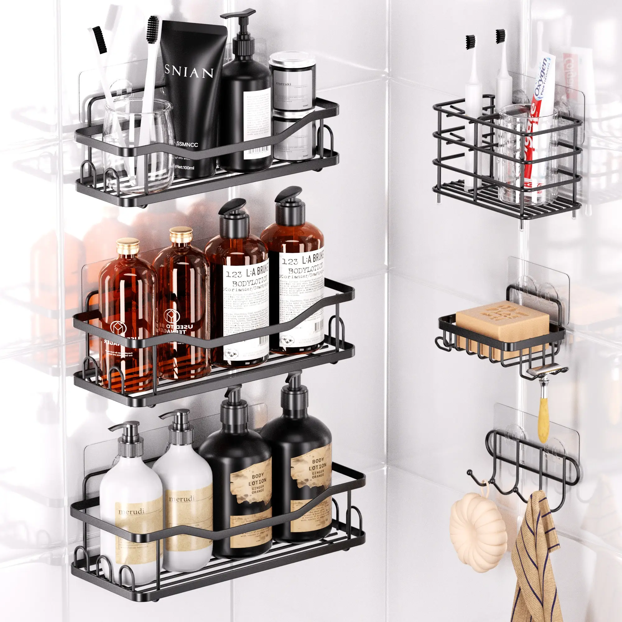 6 Pack Shower Caddy Shower Organizer, Rustproof Stainless Steel Bathroom Accessories Organizer, Shower Shelves for Inside Shower, No Drilling Wall Mou