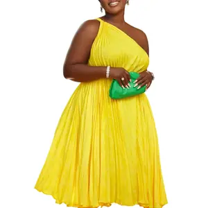 summer spring clothes Summer African Women Sleeveless Yellow White Red Green Polyester Pleated Polyester Knee-length Dress African Dresses for Women
