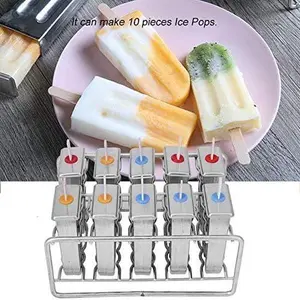 304 Stainless Steel Popsicle Molds Commercial Ice Pop Molds 10 PCS Metal Ice Lolly Popsicle Mold Ice Cream Maker Mold Stick Holder w/Lid Single Cup Capacity 85g Kitchenware Home