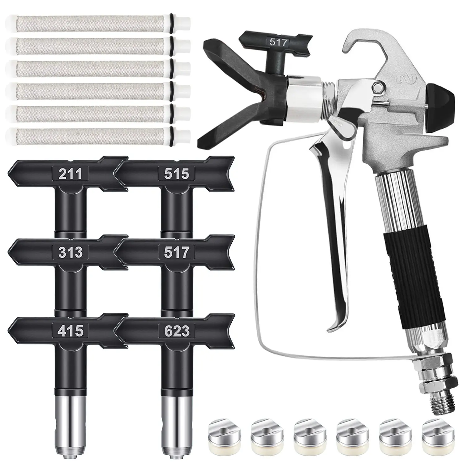 14 Pcs Airless Paint Sprayer Gun with Nozzle Guard Spray Tips and Airless Paint Spray Gun Filter for Spraying Machine Accessories Paint Sprayer Tool (211 313 415 515 517 623)