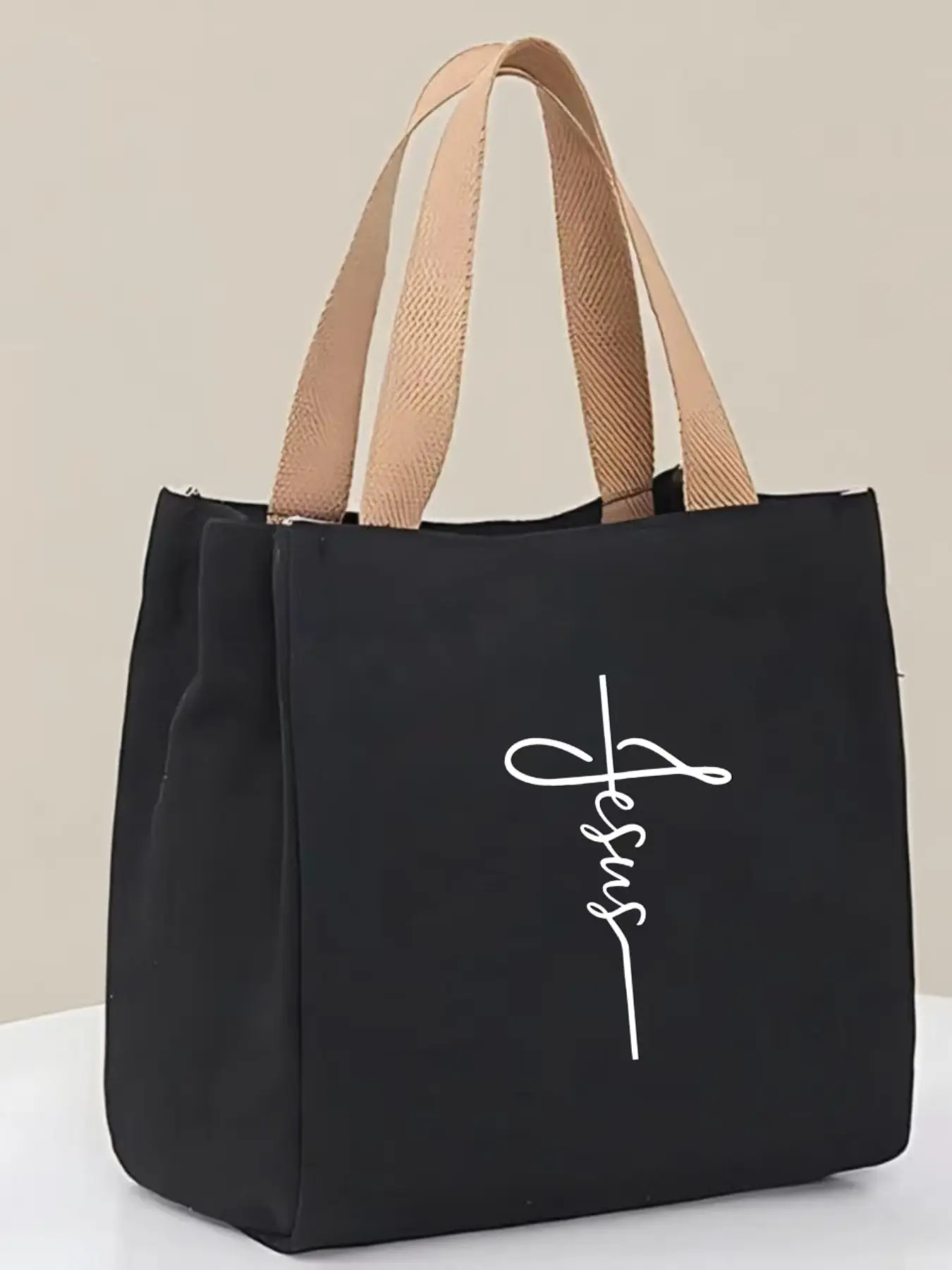 Cross Jesus Tote Bag, Canvas Animal Print, Nylon Tote Bag, Sporty Style, Casual Tote Bag, Everyday Tote Bag, Trendy Commuter Bag, Large Capacity, Perfect Gift for Christians, Versatile Shopping Bag