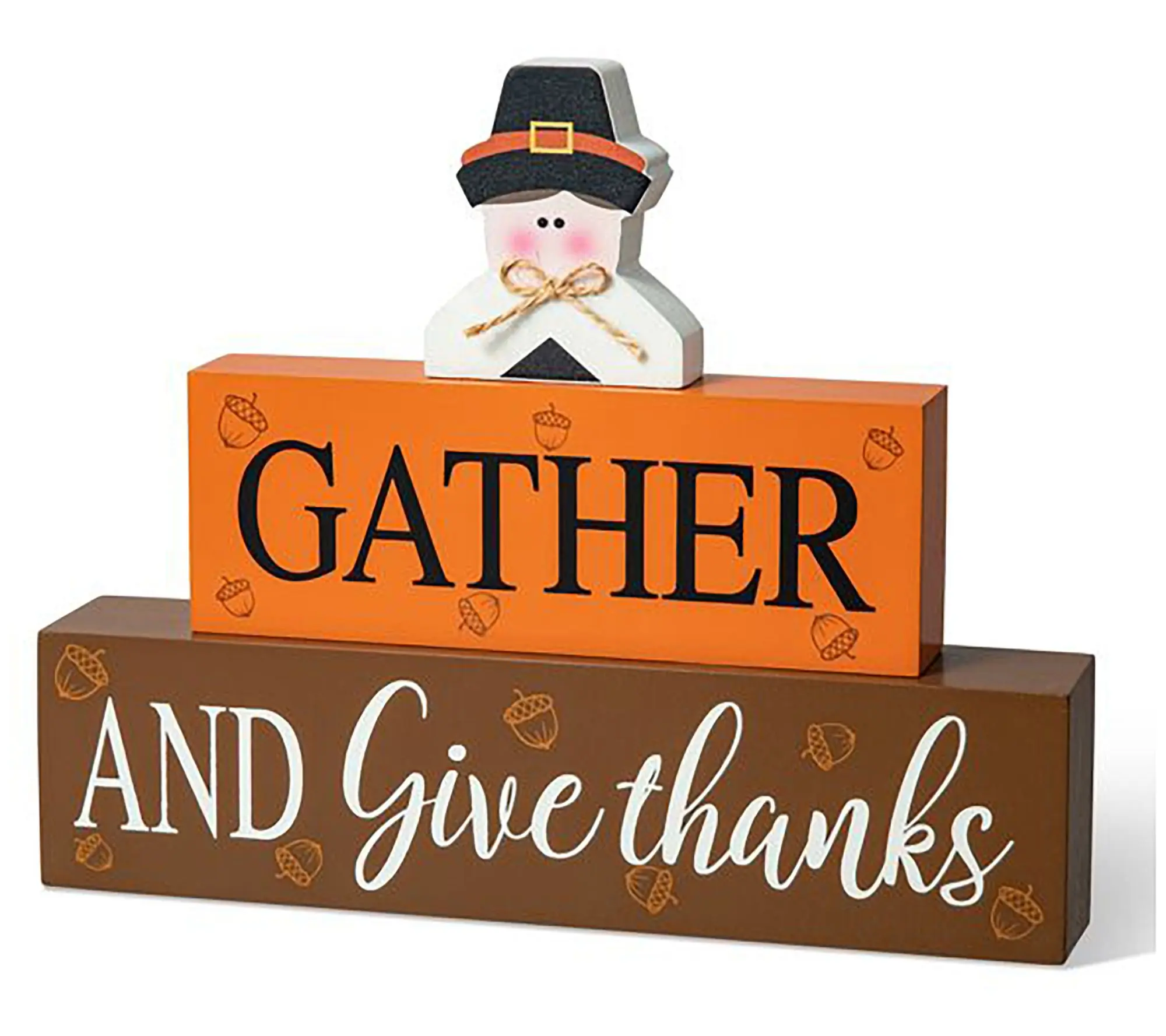 Glitzhome 9.5"L Thanksgiving Wooden Pilgrim Tab le Block Sign