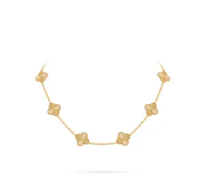 Pre-owned Van Cleef & Arpels Vintage Alhambra necklace, 10 motifs, guilloché 18K yellow gold 2023 full set