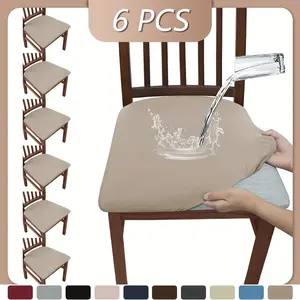 4pcs/6pcs Milk Fiber Fabric Chair Slipcover, Removable Dust-Proof Waterproof Chair Cover Set, Elastic Stretch Seat Protector For Wedding, Hotel, Dining Room, Kitchen, Banquet, Restaurant, Bedroom, Office, Living Room, Dorm, Home Decoration, 120gsm-byg