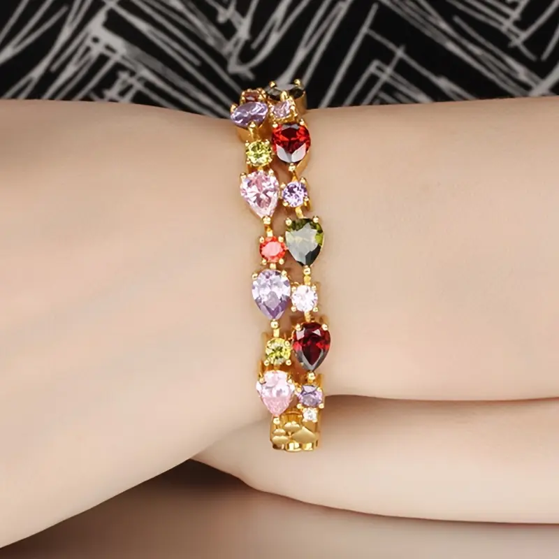 NEULRY Vintage Crystal Bracelet for Women - Sparkling Multicolor Gemstone Bracelet with Intricate Chain Design, Zinc Alloy, Perfect for Daily Wear & Halloween Accessories, Vintage Jewelry