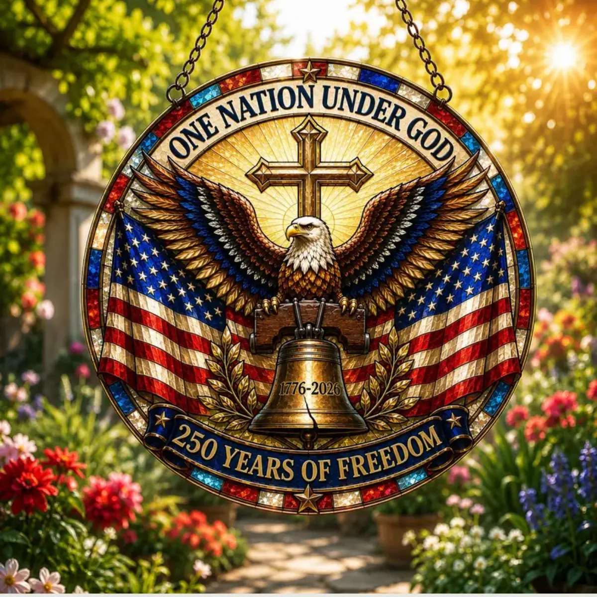 Patriotic 250th Anniversary Suncatcher, American Eagle Cross Acrylic Hanging Decor, One Nation Under God Ornament, USA 1776-2026 Gift