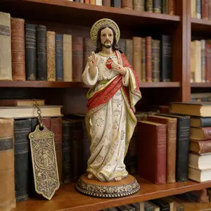 Hand-Painted Religious Figure Resin Craft, Home Decor Ornament, Saint Heart Statue, Religious Gift, Home Decoration, Hand Heart Design