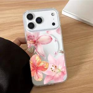Creative Floral Design Magnetic Tpu Transparent Phone Case, Shockproof Protection for iPhone 15/15 Plus/pro/max and More