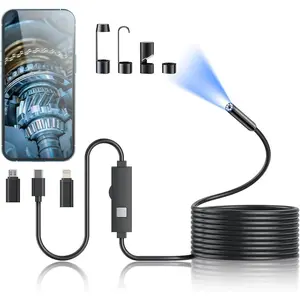 1920P HD Semi-Rigid Snake Endoscope Camera with 8 Adjustable Bright LED Lights, Borescope Tool for Car, Engine, Pipe Inspections, Bright Led Light, Car Inspection