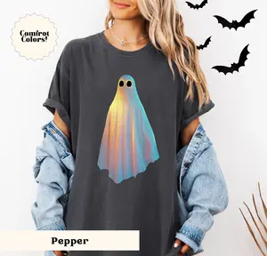 Comfort Colors Ghost Tshirt, Whimsigoth T-Shirt, Holographic, Dark Academia, Spooky Shirt, Witchy Vibes Halloween Tee, Gothic Vibes Crewneck