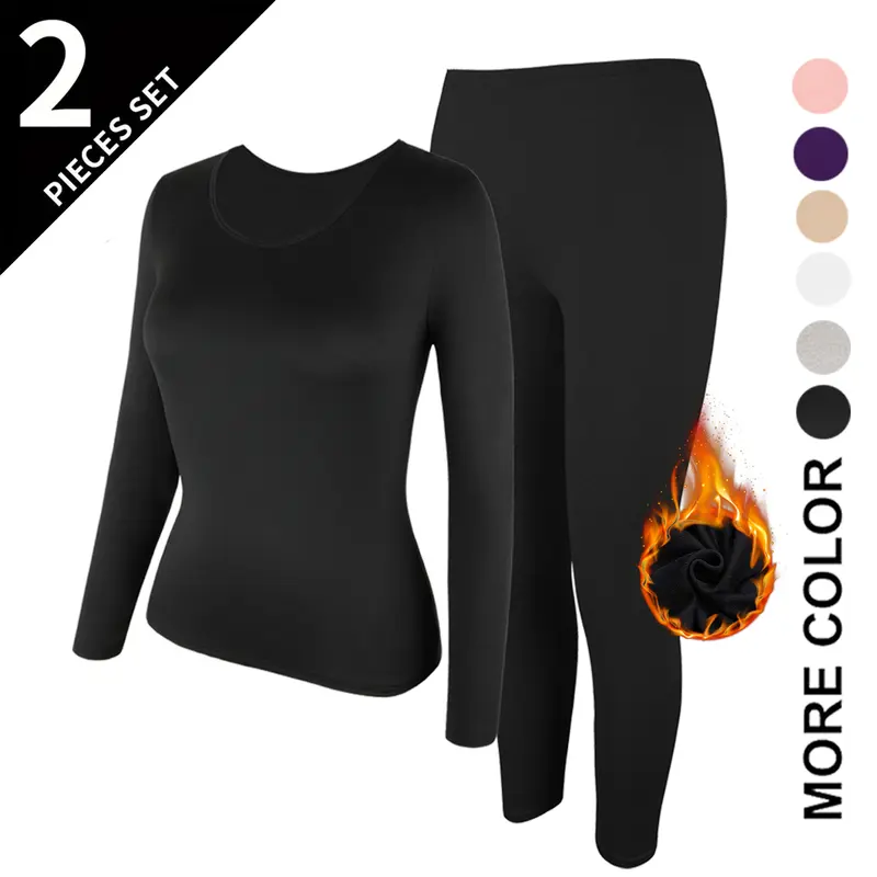2 PCS Thermal Underwear for Women Long Johns Base Layer Set, Women Ultra-Soft Long Sleeve Shirts & Leggings Base Layer Pajama Set Cold Weather Top Bottom, Women's Winter Clothing