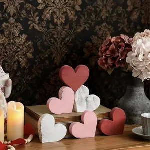 6-piece Valentine's Day wooden heart-shaped layered tray decoration, distressed wooden heart Valentine's Day table decoration with love symbol, Home Decor Products
