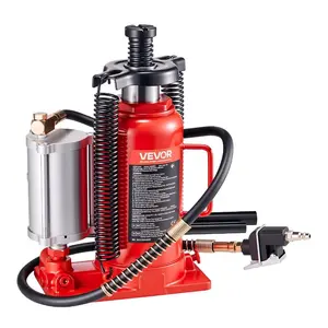 VEVOR Air Hydraulic Bottle Jack, 20 Ton (44092 lbs) Capacity, 10.2 - 19.5 Inch Lifting Range, Pneumatic/Manual Heavy Duty Welded Bottle Jack with Pump for Car, SUV, Pickup, Truck, RV, Auto Repair, RedVEVOR Super Brand Day