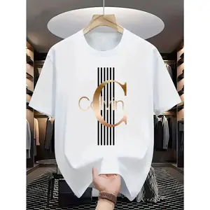 Men'S Casual Calvin Graphic T-Shirt - Bold Letter Print with Black Stripes & Golden Accents, Breathable Round Neck Summer Streetwear, Machine Washable, Comfortable Everyday Fashion Tee, Everyday Tshirt | Bold Letter Print | Comfortable Fit, T Shir