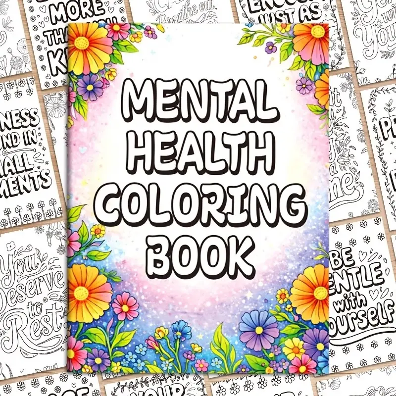 44-Page Positive Affirmations Coloring Book for Adults, Floral Border, Stress Relief, Self-Care, Mindfulness Activities, Relaxing Art Book