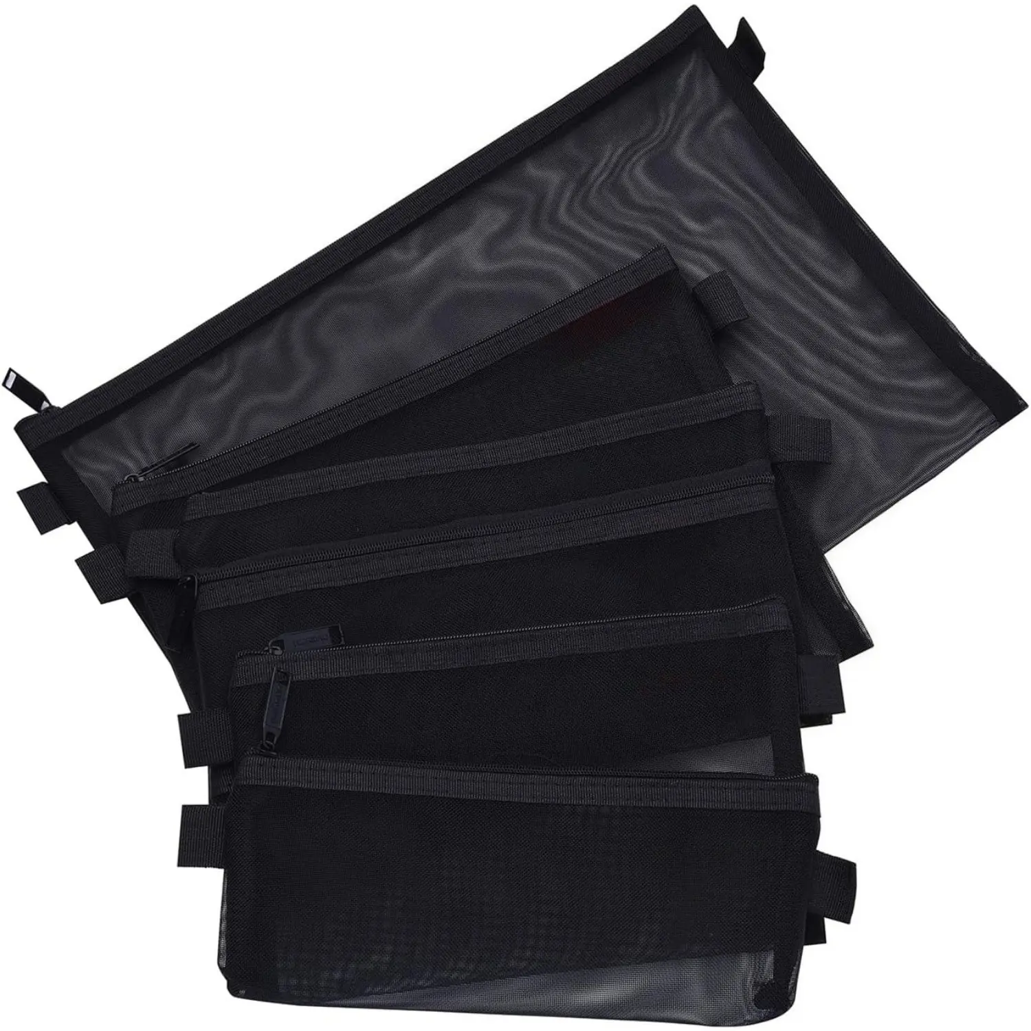 5 Pcs Mesh Zipper Pouch Set, A4 A5 A6 Nylon File Organizer for Travel, Office Supplies & Cosmetic Storage (Black) Pencil Bag Art Materials